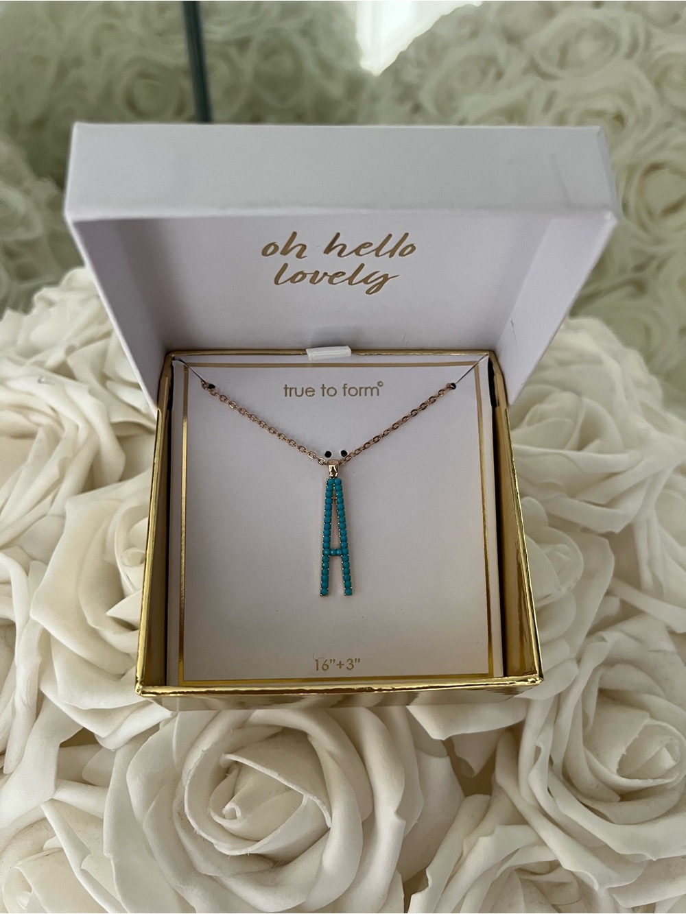 Reversible Gold Necklace with Turquoise Initial A Pendant